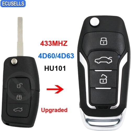 Upgraded Folding Flip Remote Car Key 433Mhz 4D60 or 4D63 Chip HU101 Uncut Blade for Ford Focus Mondeo Fiesta Galaxy C Max S Max