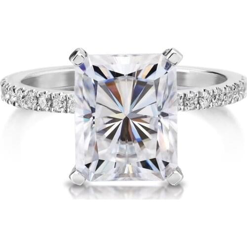 3.90 ct 10*8mm Radiant Excellent Cut Moissanite Engagement Ring Half Eternity Band 14k White Gold For Bridal