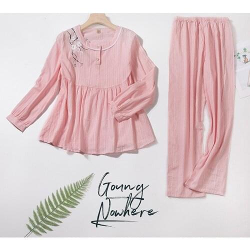 Sleepwear 2020 Autumn And Winter Pajamas Women Printing Simple Natural Pajamas Long Sleeve Suit Artificial Cotton Home Service