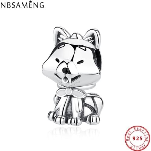 Authentic 2021 100% 925 Sterling Silver Charms Cat with Tie CZ Fit Original Bracelets Women DIY Gift Jewelry