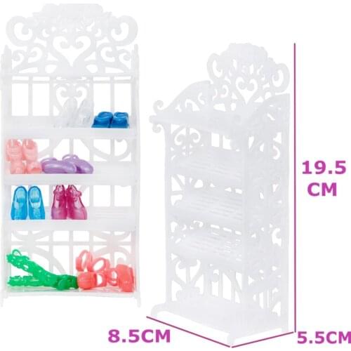 1 Set White Shoes Rack Plastic Shoe Cabinet Shelf Furniture DIY Accessories for Barbie Doll Playhouse Baby Girl Kids DIY Toy
