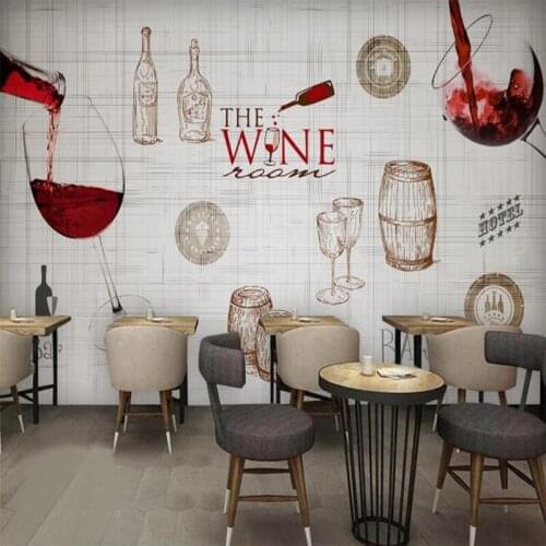 Custom Photo Wallpaper European Style Retro Linen Texture Wine Red Wine Bar Decoration Background Wall Mural Papel De Parede 3 D