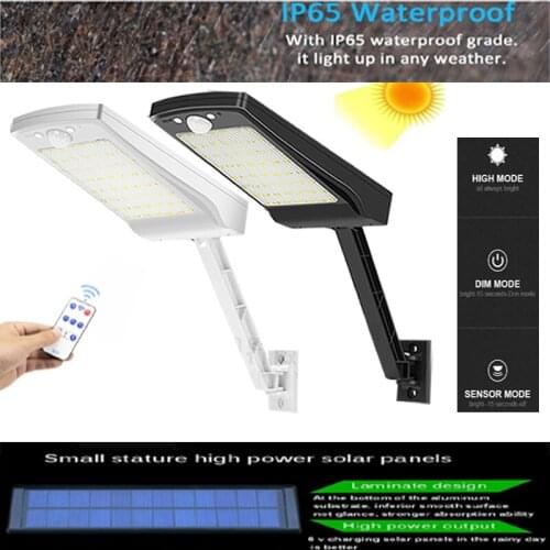 Newest 900lm 56 leds Solar Garden Wall Light Outdoor Waterproof Lightg For 3 Modes Pole remote controller Motion Sensor Lamp