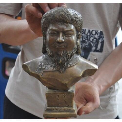 8" Old Chinese Bronze Yuan Dynasty Emperor Heaven Genghis Jenghis Khan Statue
