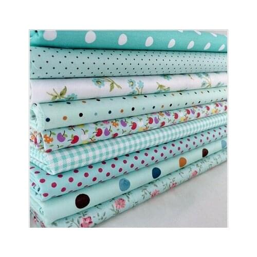 Handmade DIY fabric 25*25cm printed plain cloth small fragmented cotton patchwork fabric Sewing Quilting doll dress blue green