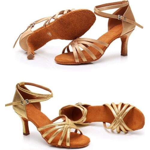 USHINE Professional Heel 7cm/5cm Satin Without Knot Salsa Tango Ballroom Latin Dance Shoes Woman Zapatos De Baile Latino Mujer