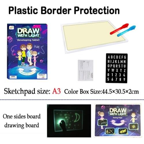 A3 A4 A5 Magic Luminous Drawing Board Draw With Light-Fun Sketchpad Board Fluorescent Pen Russian English Light Up Draw Kids Toy