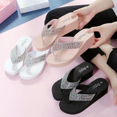 2021 Women Summer Flip Flops Platform Slippers Indoor Outdoor Flip Flop Beach Travel Shoes Pearl Open Toes Wedge Sandalias