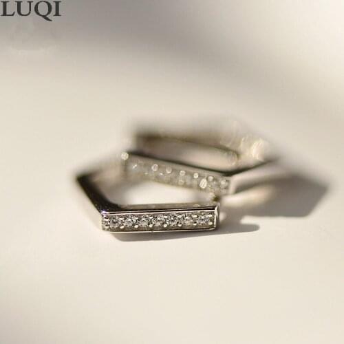 Womens Fashion S925 Silver Platinum Plated Geometric Hexagonal Zircon Personality Earrings EC153