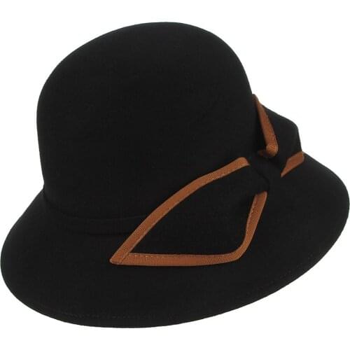 Ladys Wool Fedoras Hat Women Dome Short Eave French Retro Bowknot Fedora Cap Female Elegant All-match Church Party Hats H7231