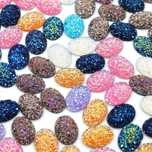 20Pcs 0.5x0.7" Dotted Oval Resin Rhinestone Mineral Surface Flat Back Gems Glitter AB Colors Cabochon Stone Jewelry Accessories