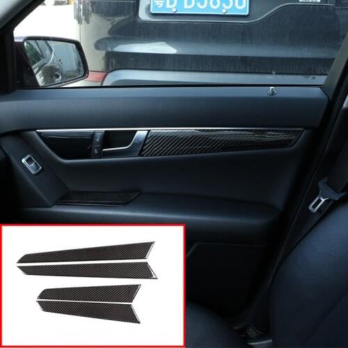 4pcs Soft Carbon Fiber For Mercedes Benz C Class W204 2007-2013 Car Accessory Interior Door Decoration Panel Cover Trim Stickers