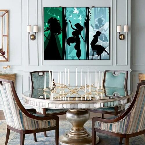 Disney 5D DIY Diamond Painting Princess Silhouette Series Illustration Full Circle Diamond Embroidery Craftsman Decoration