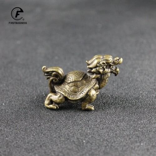 Antique Bronze Chinese Lucky Beast Dragon Turtle Figures Vintage Copper Animal Xuan Wu Statue Ornaments Desk Decorations Tea Pet