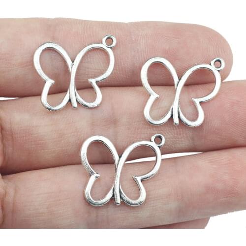 High Quality 10 Pieces/Lot 17mm*19mm Antique Silver Plated Hollow Out Butterfly Charms