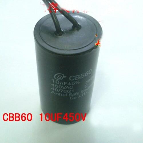 CBB60 AC 450V 10uF 50Hz Polypropylene Film Motor Running Starting Capacitor Black Cleaning Washing Machine