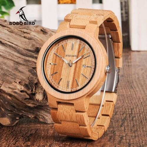 BOBO BIRD Natural Bamboo Quartz Wood Watch Men High Quality Wrist Watches relogio masculino In Gift Box V-P23