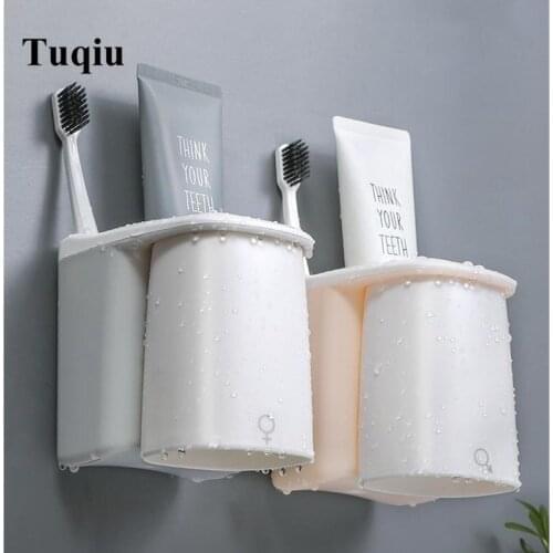 Bathroom Cup Holder Toothbrush Holder ABS Cups Suction Cup Type Tumbler Holder Wall Mounted