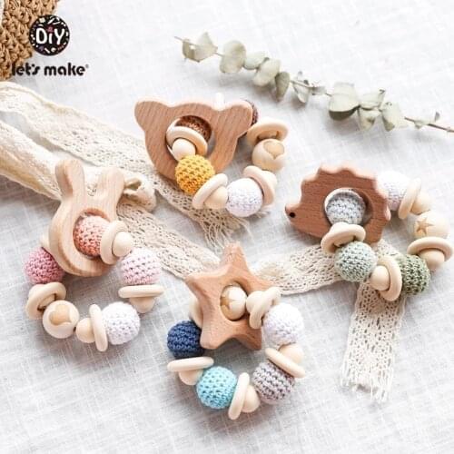 Baby Wooden Rattle Toys Crochet Beads Hedgehog Teether Baby Nursing Bracelet Wooden Toys For Infant Rattles For 0-12 Months
