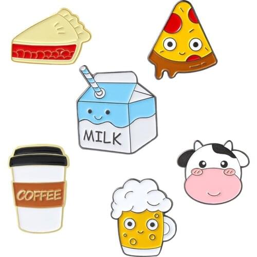 Milk And Bread Enamel Brooches Cute Beer Pizza Style Lapel Pins Women Cartoons Anime Badges Jewelry Accessories For Backpack