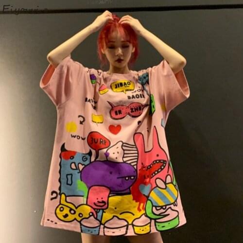 Large Plus Size T-shirt Womens Short Sleeve T-shirt 2021 Summer Women Ins Korean Harajuku Print Tops Tshirt Female Tee