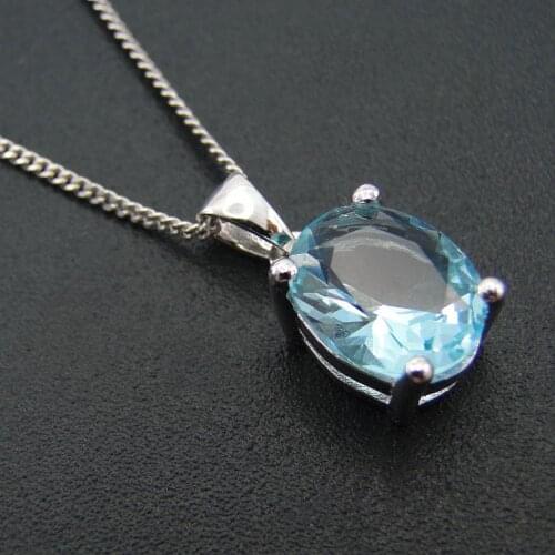 Hot Selling Sky Blue Topaz CZ Stone 925 Sterling Silver Womens Pendant Necklace For Gift