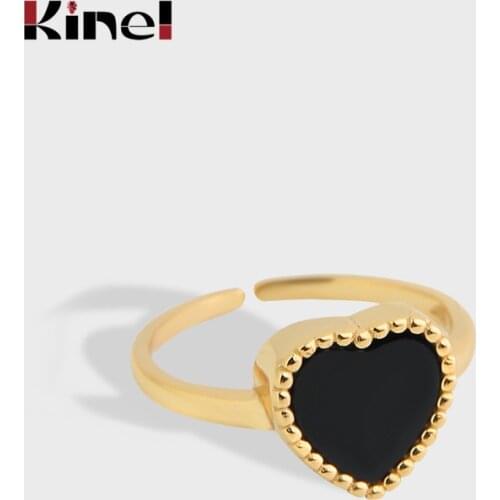 Kinel Genuine Silver 925 Jewelry Minimalist Rings For Women Wedding Heart Fashion 18K Gold Valentines Day Gift
