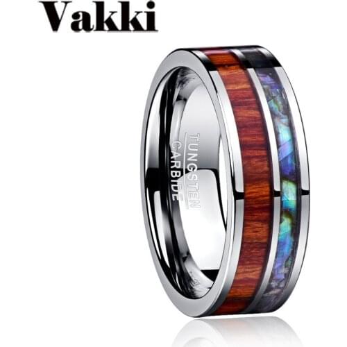 High Grade 8mm Width Polished Wood Grain And Shell Men Rings Jewelry 100% Tungsten Steel Ring Mans Valentines Day Gift Jewelry