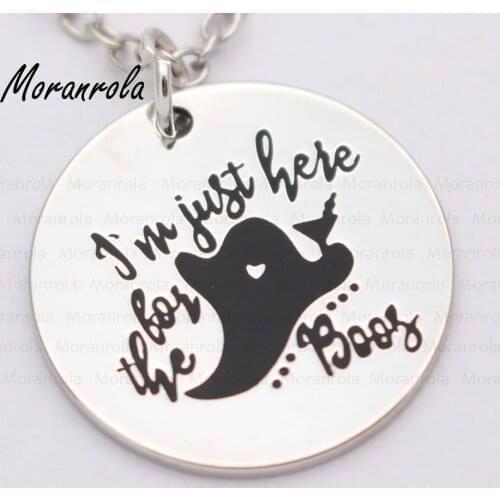 New arried " I'm just here for the boos "Copper necklace Keychain,charm Hand Stamped Jewelry ghost halloween necklace