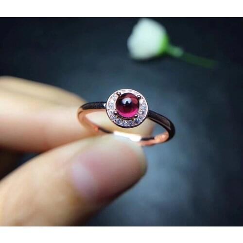 Fashion Elegant Lovely Small round Natural red garnet Ring 925 Sterling Silver Natural Gemstone Ring Womens girl gift Jewelry