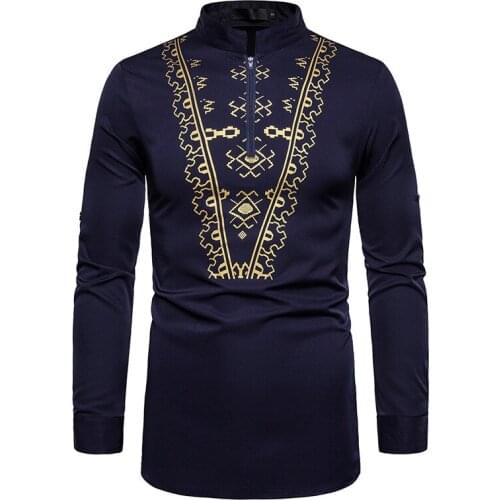 Mens Afrcian Dashiki Print Shirt 2020 Brand Long Sleeve Mandarin Collar Dress Shirts Men Slim Fit Streetwear African Clothes