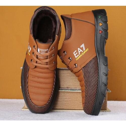 Winter Mens Shoes quality Thick Plush Lace-Up Warm Snow Boots Fashion Work Outdoors Waterproof Rubber Sneakers Hombre Footear