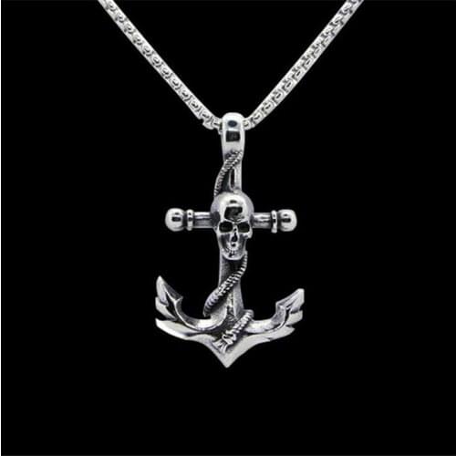 Newest Necklace 316L Stainless Steel Jewelry Punk Style Skull Anchor Pendant With Chain