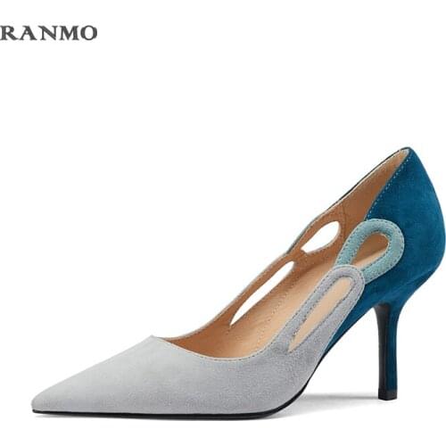 2021new Color Matching High Heels Womens High Heels Office Shoes Party Shoes Leather Exquisite Fashion Luxury Shoes Women Shoes