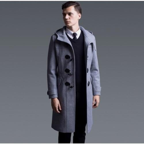 New Wool Mens Coats Luxury Solid Color Horn Button Mens Jackets And Coats Plus Size 6xl Autumn And Winter Hooded Man Trench