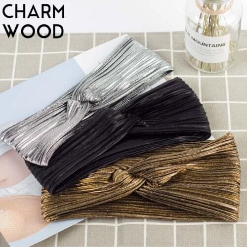 CHARM WOOD Womens Metallic Color Folded Headband Summer Breathable Elastic Spa Headbands for Girls Mesh Hair Band Accessory