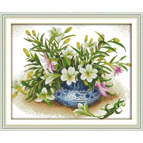Fragrant lilies Printed Canvas DMC Counted Chinese Cross Stitch Kits printed Cross-stitch set Embroidery Needlework