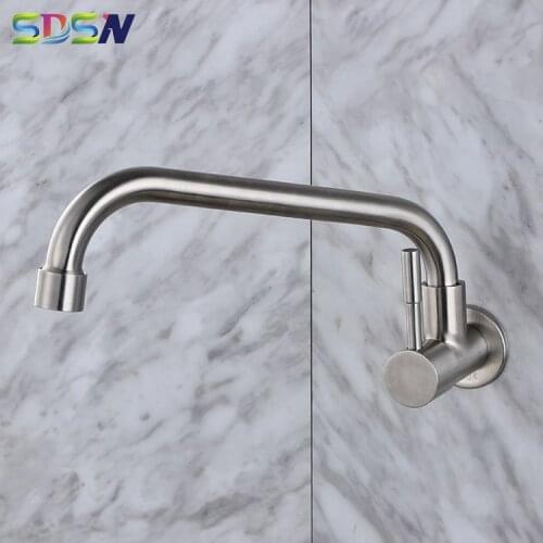 Single Cold Kitchen Faucets SDSN 304 Stainless Steel Cold Kitchen Sink Mixer Tap Inwall Mounted Single Cold Kitchen Mixer Faucet