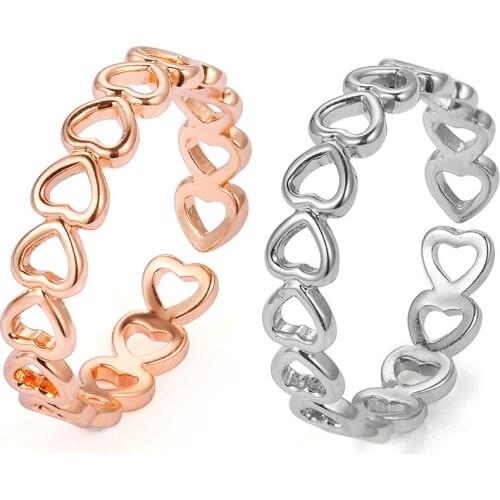 Gold Silver Color Hollowed-out Heart Shape Open Ring Design Cute Fashion Love Wedding Jewelry for Women Girl Gifts Adjustable