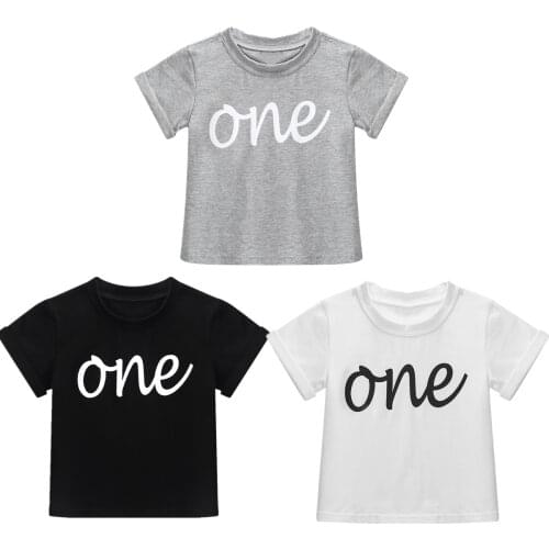 Oyolan Infant Baby Boys Girls 1st Birthday Shirt Short Sleeve Solid Letter One Printed Soft Comfortable Cotton Top 6-18 Months