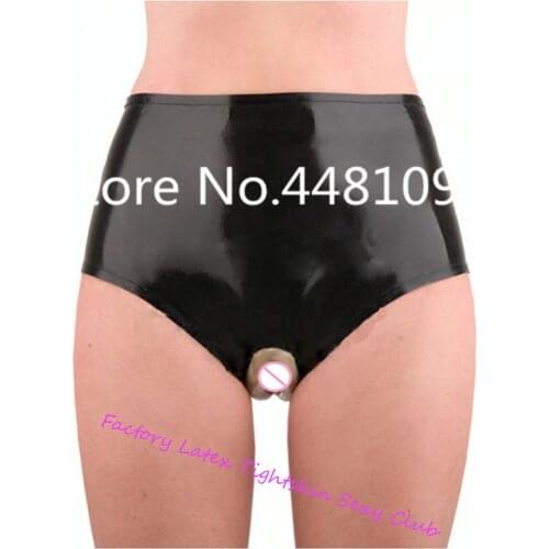 Sexy Womens Erotic Latex Rubber Short with Front and Ass Condom Latex Panties Briefs open crotch lingerie lingerie cock ring