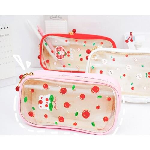 Kawaii transparent pencil case simple girl heart multi-function large capacity pencil storage bag exam stationery bag