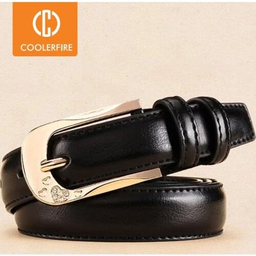 COOLERFIRE New Designer Ladies Unique Design Quality Pure Cow Cowhide Leather Women Retro Female Accessories Jeans Belt LB018