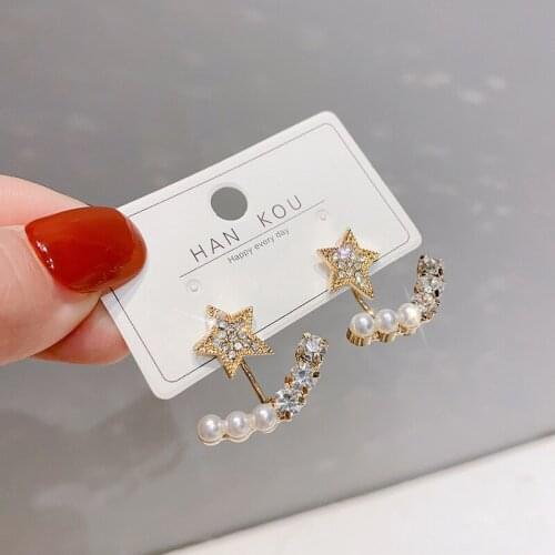 Stud Earrings for Women Fashion Stars Crystal Geometry Light Luxury Exquisite Hypoallergenic Jewelry Accessories Wholesale