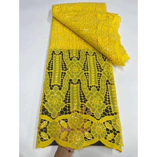 Yellow African Mesh Lace Fabric French Tulle Milk Silk Lace Fabric 2021 High Quality Embroidery Sequin For Wedding Party 5 Yards