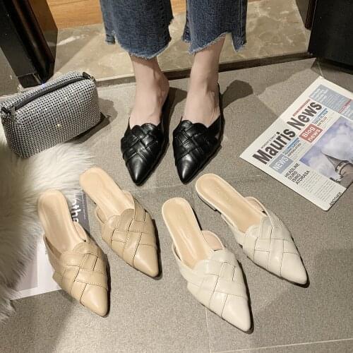 Flat Shoes Women Spring Summer 2021 Fashion Soft PU Leather Pointed Toe Slippers Comfortable Sandals Female Shoes
