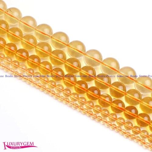 High Quality 4,6,8,10,12,14mm Smooth Natural Yellow Quartz Round Shape DIY Gems Loose Beads Strand 15" Jewelry Making wj377