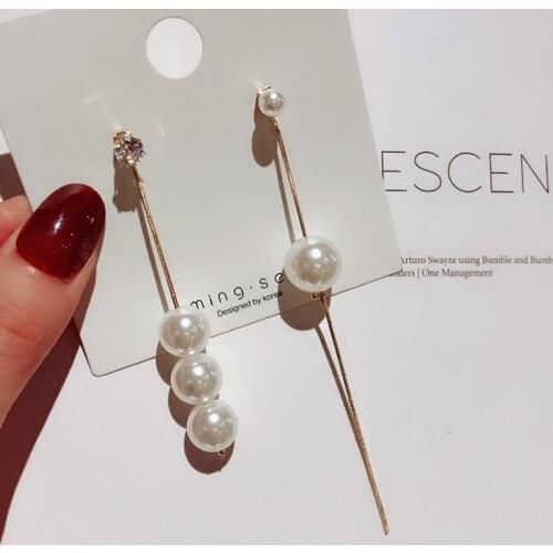New Arrival Pearl Simulated-pearl Trendy Round Women Dangle Earrings Simple Pearl Asymmetric Long Earrings Bohemian Earrings
