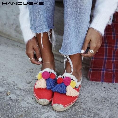 Insta Street Style Mules Shoes Women Espadrilles 2020 Summer Pompom Sandals Women Colorful Tassels Beach Slides Shoes Woman