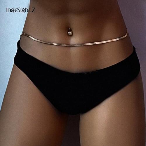 IngeSight.Z Sexy Beach Bikini Harness Waist Belly Chain Belt for Women Simple Gold Color Snake Chain Waistband Body Jewelry Gift